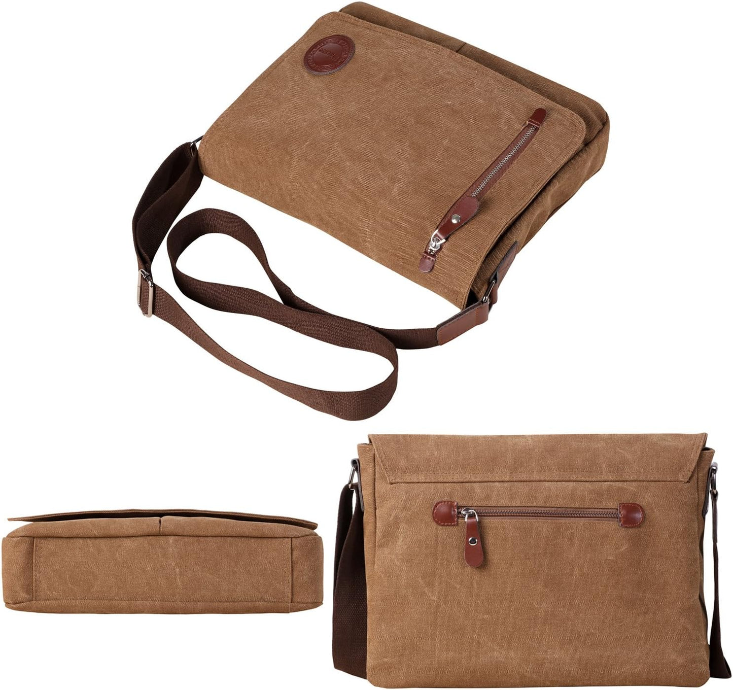 Vintage Canvas Satchel Messenger Bag for Men Women,Travel Shoulder bag 13.5" Laptop Bags Bookbag (Coffee)