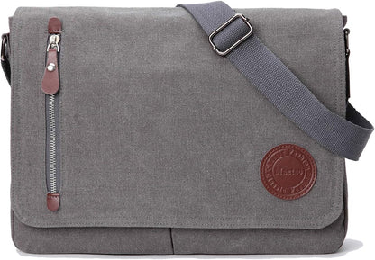 Vintage Canvas Satchel Messenger Bag for Men Women,Travel Shoulder bag 13.5" Laptop Bags Bookbag (Coffee)