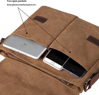 Vintage Canvas Satchel Messenger Bag for Men Women,Travel Shoulder bag 13.5" Laptop Bags Bookbag (Coffee)